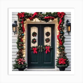 Front Door Decorated For Christmas Art Print