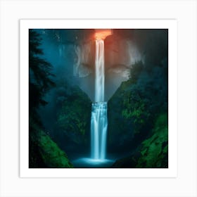 Waterfall At Sunset Art Print