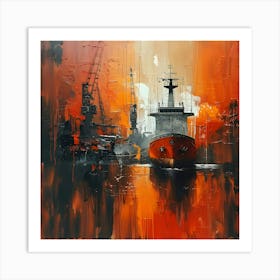 Ship In The Harbor red water, Abstract Expressionism, Minimalism, and Neo-Dada Art Print