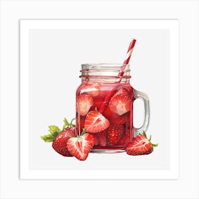 Strawberry Juice In A Mason Jar 3 Art Print