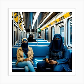 Women In Hijabs On A Subway Art Print