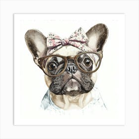 French Bulldog With Glasses 2 Art Print