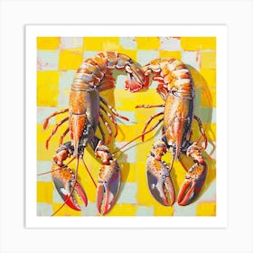 Lobster Yellow Checkerboard 2 Art Print