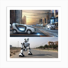 Futuristic Cars And Robots Art Print