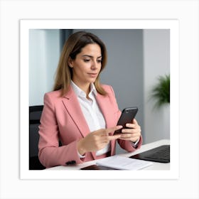 Femme D Affaires Hispanique V Tue D Une Tenue De Bureau Joyeuse Et Joyeuse En Utilisant Un Smartphone Et En Travaillant Jeune Femme D Affaires Utilisant Des Applications Sur Des T L Phones Portables 1 Art Print