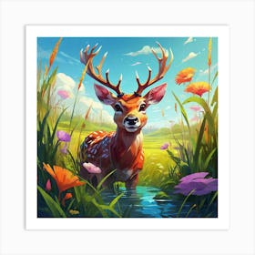 Deer In The Meadow 1 Art Print