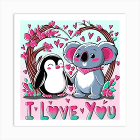 I Love You, Koala And Penguin Art Print