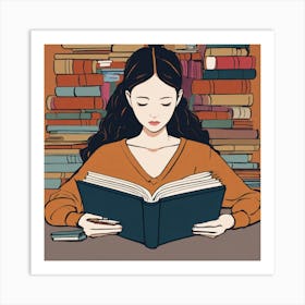 Girl Reading A Book Art Print