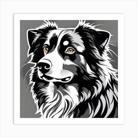 Border Collie, Black and white illustration, Dog drawing, Dog art, Animal illustration, Pet portrait, Realistic dog art Art Print