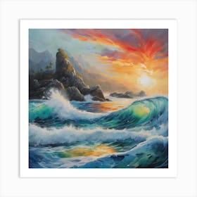 Sunset Over The Ocean Art Print