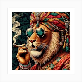 Lion Smoking Weed 4 Art Print