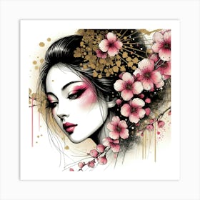 Japan Traditional Geisha Illustration By Ad 51 Art Print