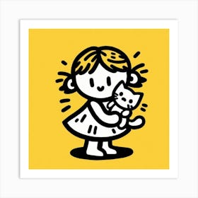 Little Girl With Cat 2 Art Print