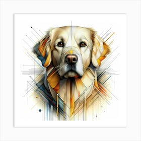 Golden Retriever - Abstract Line Art Illustration 254 Art Print