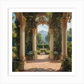 A rococo painting of a garden with abstract elements. Art Print