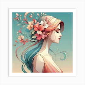 Girl With Flowers In Her Hair 6 Art Print