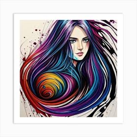 Girl With Colorful Hair Art Print