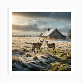 Two Deer In The Snow 1 Art Print