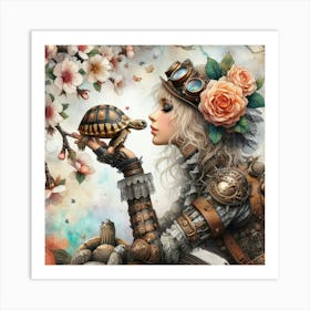 Steampunk Woman With Tortoise Art Print