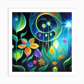 Abstract oil painting: Water flowers in a night garden 6 Art Print