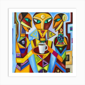 Cubism Oil Paint of  Coffee and Something Else. Art Print