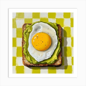Avocado Egg On Toast Yellow Checkerboard 2 Art Print