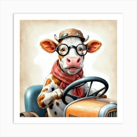 Cow Driving A Tractor 1 Art Print