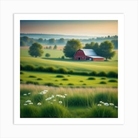 Red Barn In The Field Art Print