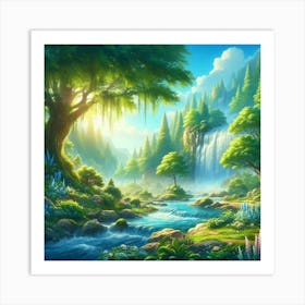 Waterfall In The Forest 47 Art Print