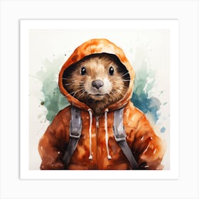 Watercolour Cartoon Beaver In A Hoodie Art Print