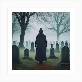 Man Walking Through A Cemetery Art Print