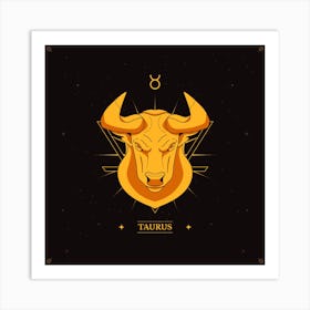 Taurus Zodiac Sign,Taurus Opulence: Vector Hand-Drawn Golden Logo Art Print