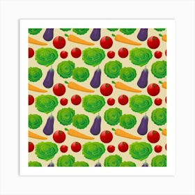 Pattern Texture Seamless Vegetables Plants Tomatoes Lettuce Eggplant Carrot Red Green Food Salad Healthy Vitamin Nutrition Tasty To Cook Colorful Vegetable Garden Nature Art Print