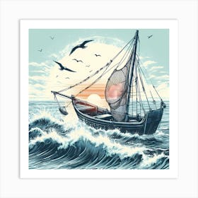 Boat in Rough Waters Art Print