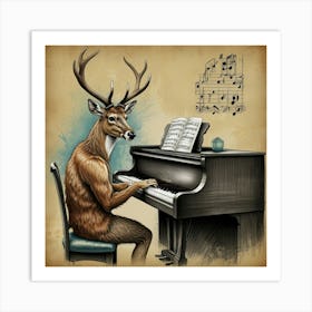 Deer Piano Art Print