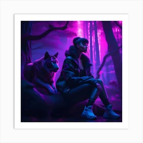 Neon Wolf In The Woods Art Print