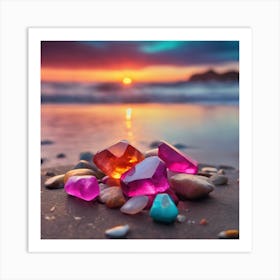 Colorful Gemstones On The Beach Art Print