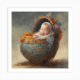 Baby In A Basket Baby Bumpkin Painting ( Bohemian Design ) Art Print