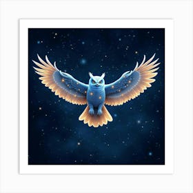 A Celestial Owl With Feathers Made Of Shimmering Constellations Soaring Through A Starry Night Sky 1 Art Print