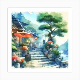 Watercolor Of A Village 1 Art Print