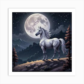 White Horse In The Moonlight 5 Art Print