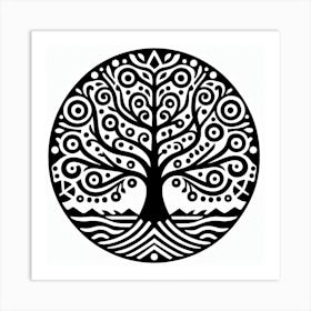 Linocut, tree of life, viking symbols 2 Art Print