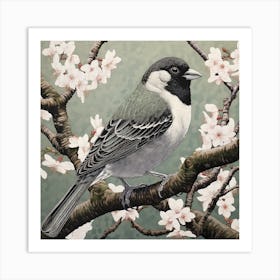 Ohara Koson Inspired Bird Painting Sparrow 1 Square Art Print