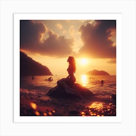 Mermaid At Sunset Art Print