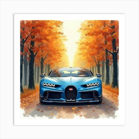 Bugatti Chiron In A Vivid Watercolor Forest, No Logo Or Signature 1 Art Print