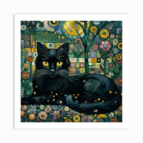 Black Cat In The Garden Art Print