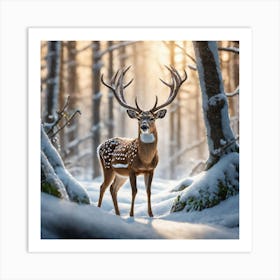 Deer In The Snow 3 Art Print