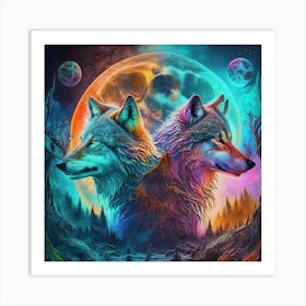 Two Wolves In The Moonlight 6 Art Print