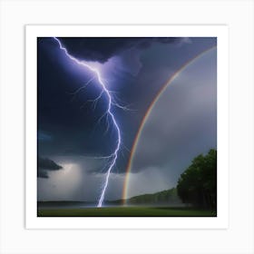 A Vibrant And Striking Image Of A Bold Lightning Bolt Illuminating A Dark Thunder Stormy Sky 1 Art Print