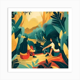 Two Women In The Jungle Art Print